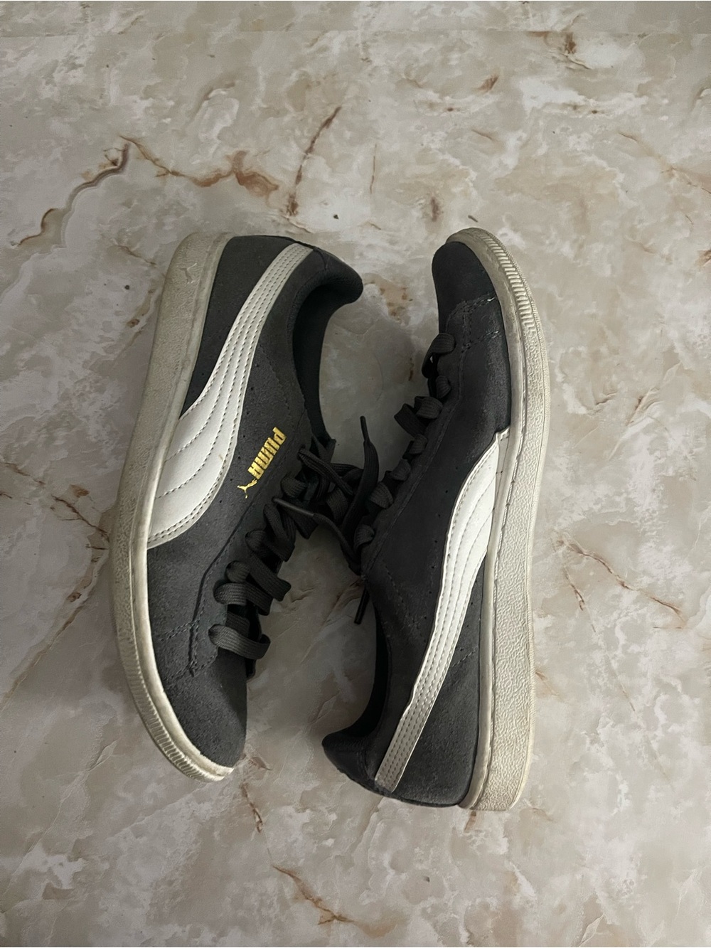 Puma Women Dark Gray Suede Sneakers with Gold Logo